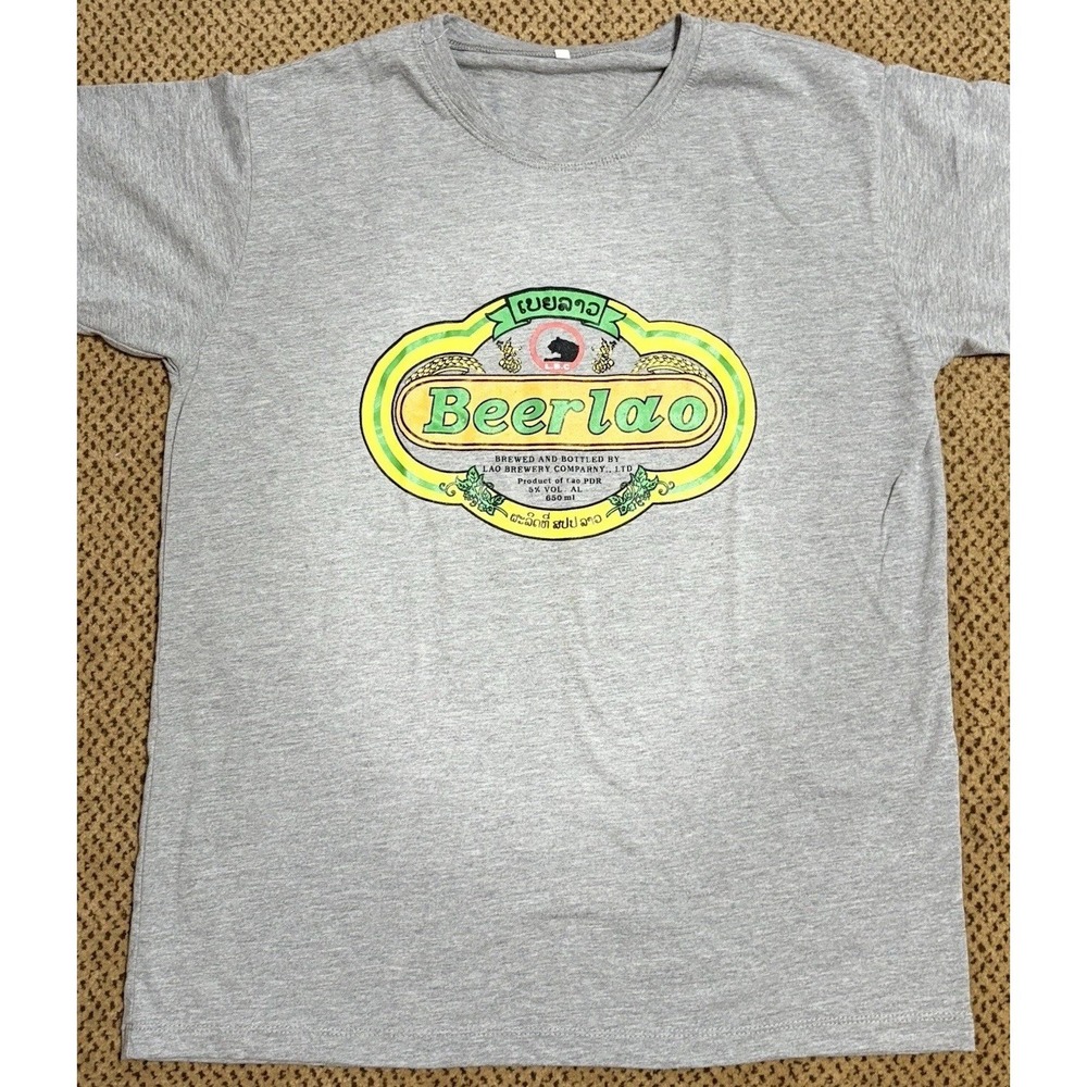 Beerlao Beer Logo T Shirt Gray XL Vintage Style Laos Brewery Graphic  Front/Back